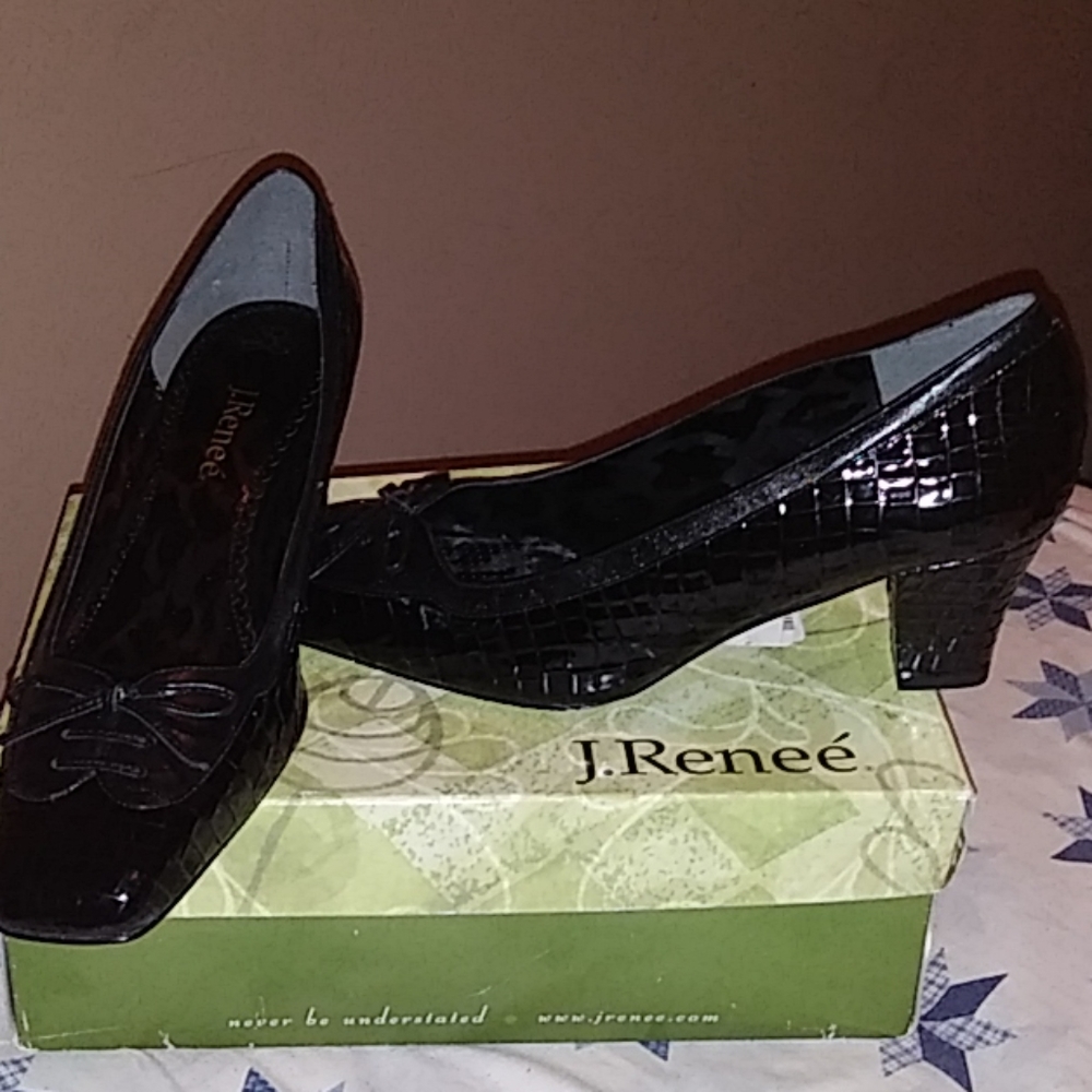 J Renee black syn croco pumps